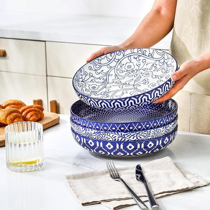 Selamica 9.6" Pasta Bowls Set of 4, 51 OZ Large Salad Bowls, Ceramic Wide and - Image 6