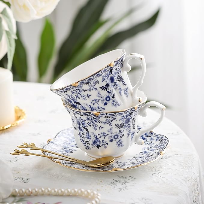 TATSUMI Country Roses 18 Peices Bone China Tea Cup And Saucer Set, English - Image 5