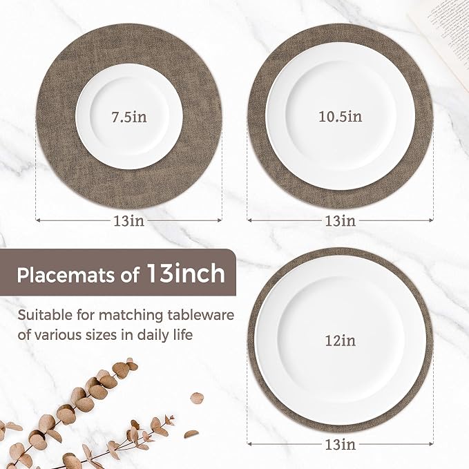 13" Round Placemats Set of 8, Reversible Faux Leather Heat Resistant Table Mats - Image 2