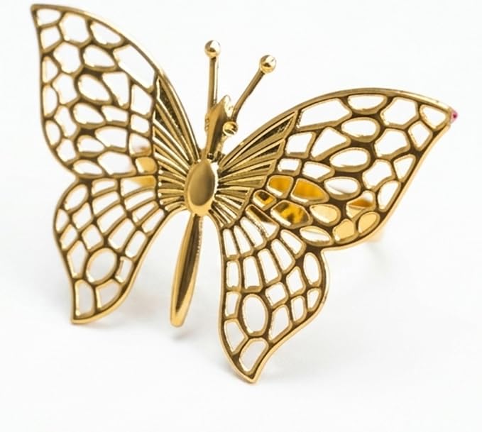 Gold Napkin Rings Set of 12 – Butterfly Design – Decorative Napkin Rings Gold by HUVOTOSIUS