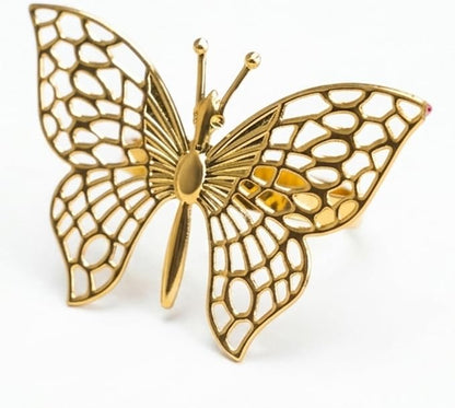 Gold Napkin Rings Set of 12 – Butterfly Design – Decorative Napkin Rings Gold by HUVOTOSIUS