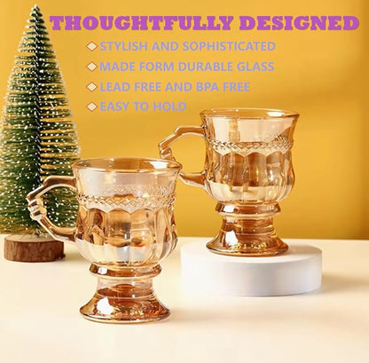 Vintage Glass Coffee Mugs with Handles, 4oz Wine Goblet, Beverage Christmas - Image 3