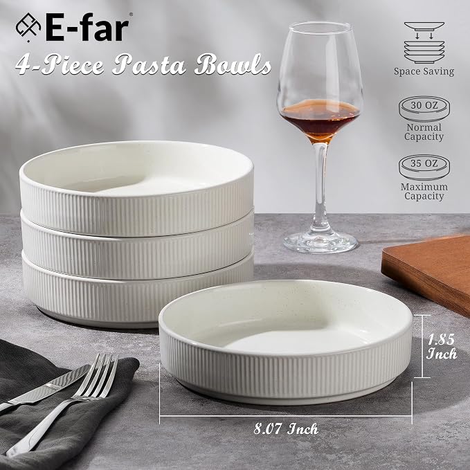 E-far Pasta Bowls Set of 4, 35oz Large Salad Bowl Plate - Image 2