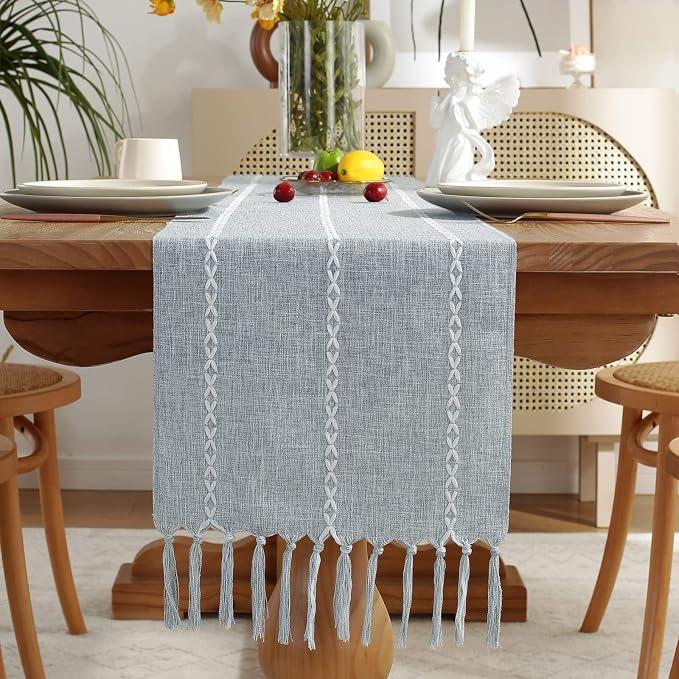 Wracra Rustic Linen Table Runner, Dusty Blue Table Runners 72 inches Long | by Wracra