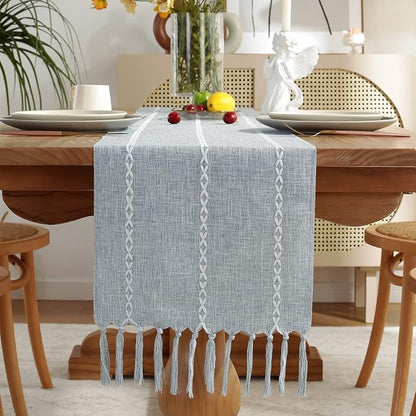 Wracra Rustic Linen Table Runner, Dusty Blue Table Runners 72 inches Long | by Wracra