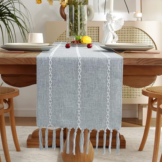 Wracra Rustic Linen Table Runner, Dusty Blue Table Runners 48 inches Long | by Wracra