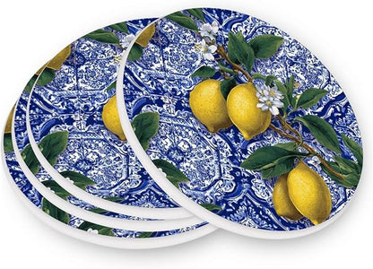 Coasters for Drinks Coaster Drink Set Decorative Coffee Table Desk Cup Mat Spring Cute Cork Bar Backing Round Home Decor Blue Retro Flower Lemon22