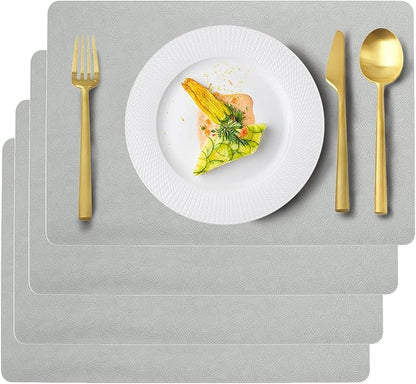 Vinyl Placemats Set of 4 Faux Leather 100% Waterproof Wipeable Washable Place Mats Heat Resistant Easy Clean Non-Slip Table Mats for Indoor Outdoor. (4, Light Gray)