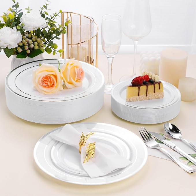 BESTSTAR 100PCS White Disposable Plastic Plates white plastic plates | - Image 6