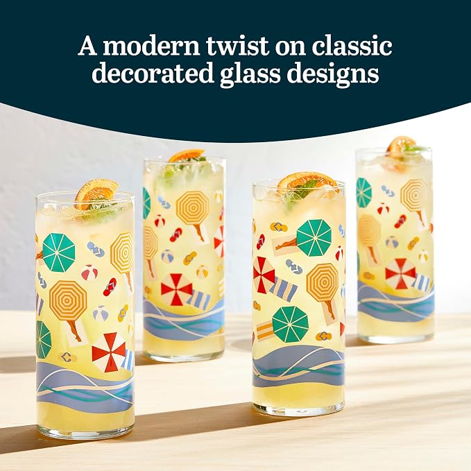 Libbey Vintage Beach Drinking Glasses Set of 4, Retro Beach Design Glass Cups - Image 2