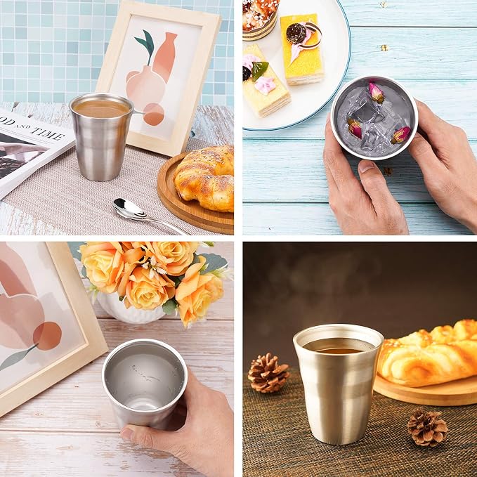 Beasea Metal Cups 8 oz Set of 4, Stainless Steel Cup 8 oz Double Wall Stackable - Image 8