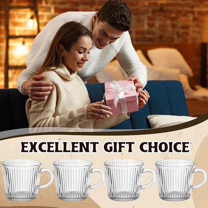 12 Pack Glass Coffee Mugs with Handle 8.5 oz Classic Vertical Stripes Glass - Image 7