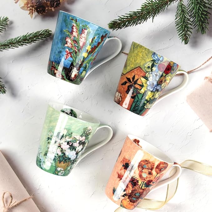 Coffee Mug Sets of 4, 12oz Bone China Porcelain Cups - Image 2