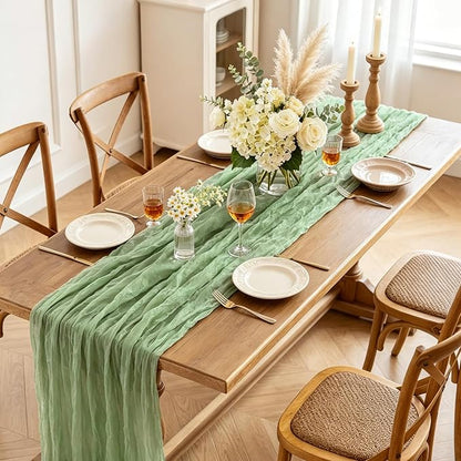 3Pcs Sage Green Cheesecloth Table Runner, 10FT Rustic Green Boho Gauze Table - Image 3