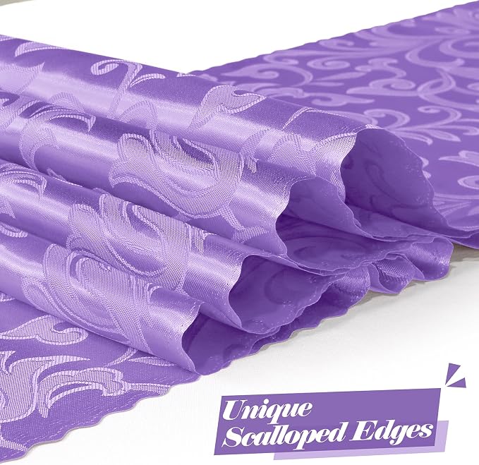 MILVOWOC 12 Pack Lilac Satin Table Runner, 12 x 72 Inch | Jacquard Damask - Image 4