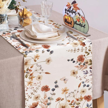Fall Brown Flowers Table Runner Butterfly Burlap Table Runners, Autumn Harvest - Image 3