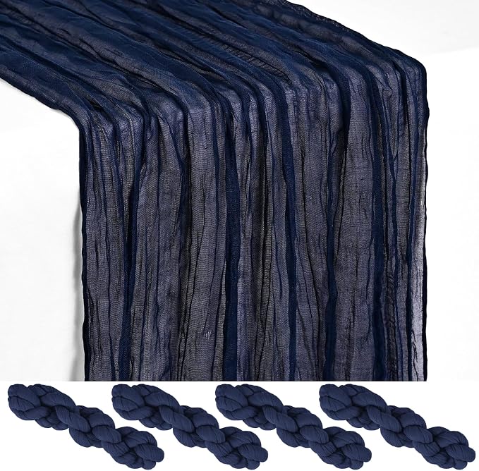 Showgeous 4 Pack Navy Blue Cheesecloth Table Runner, 17 x 108 Inches | Boho by Showgeous