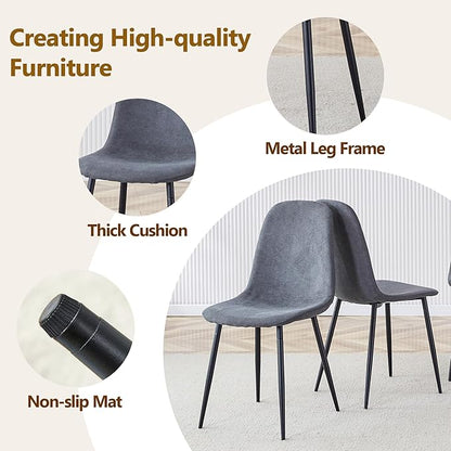 Round Dining Table Set for 4, 45" Modern Faux Marble Kitchen Table and Upholstered Chairs, 5 Piece Small Circle Dinette Set for Dining Room, Kitchen (Black Set)