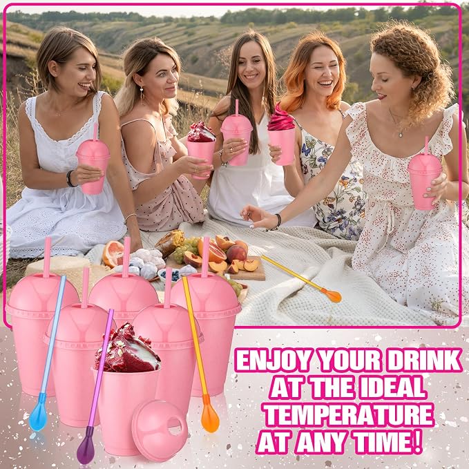 6 Set Slushie Cups with Dome Lids and Straws Detachable Spoon Straws Reusable - Image 6