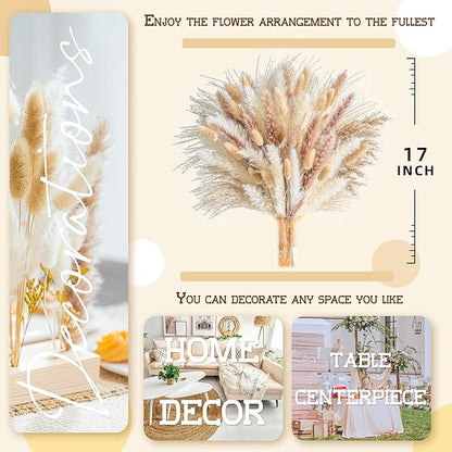 180PCS Natural Pampas Grass Mix Bouquet | Dried Pampas Bouquet for Wedding Boho Flowers Home Table Decor Desk Decor, Rustic Farmhouse Decor (180PCS)