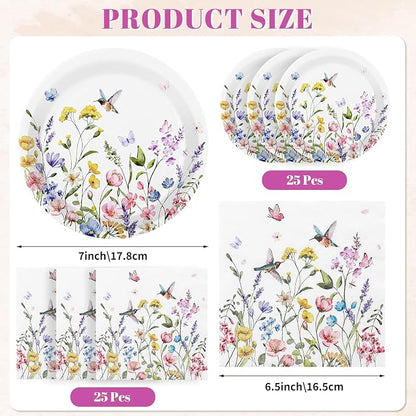 50 Pcs Wildflower Paper Plates and Napkins, Floral Party Decorations | 7 Inch - Image 3