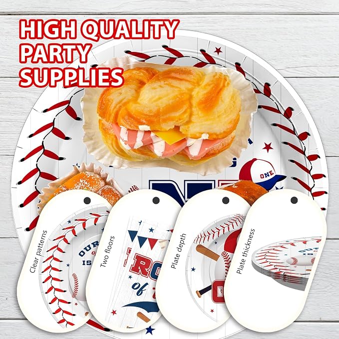 Greencian 96PCS Baseball 1st Birthday Party Decorations Baby Boy Serves 24 | - Image 4