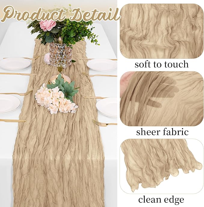 8 Pack Beige Cheesecloth Table Runners 20x120 Inch Gauze Table Runner Cheese - Image 3