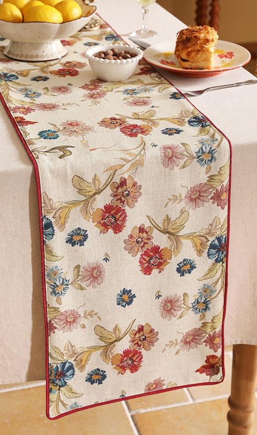 patdrea Designer Farmhouse Linen Thick Table Runner, Rustic Cottage Beige - Image 7