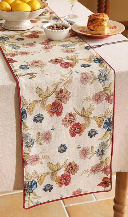 patdrea Designer Farmhouse Linen Thick Table Runner, Rustic Cottage Beige - Image 7