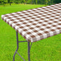 Smiry Rectangle Picnic Table Cloth, Elastic Waterproof Fitted Vinyl Tablecloths, Flannel Backed Buffalo Plaid Table Covers for Dining, Camping, Outdoor (White and Brown, 30" x 96")