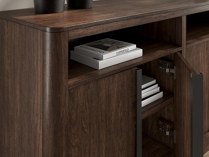 Signature Design by Ashley Kendamor Contemporary Dining Server with Open Cubby and Adjustable Shelves, Dark Brown