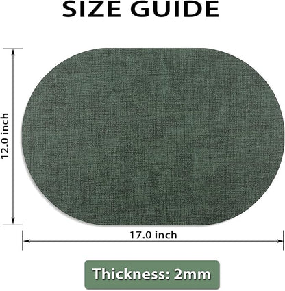 Placemats Set of 8 - Washable Heat Resistant Table Placemats - Wipeable Faux Leather Oval Place Mats, Waterproof Table Mats for Dining Table, Green