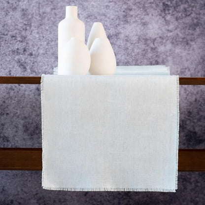 Christmas Table Runner with Fringe- 14x108 Inch Long Blue 100% Pure Linen Runner by LinksloveHome