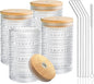 Hobnail Drinking Glasses with Bamboo Lids and Glass Straw 4Pcs Set - 14oz by Lvtrupc