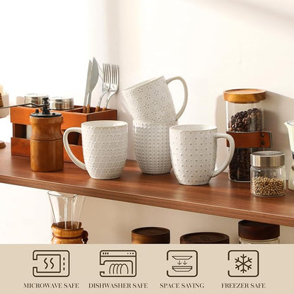 MALACASA LYDIA 16 Oz Coffee Mugs Set of 4, Ceramic Embossed Cups | - Image 8