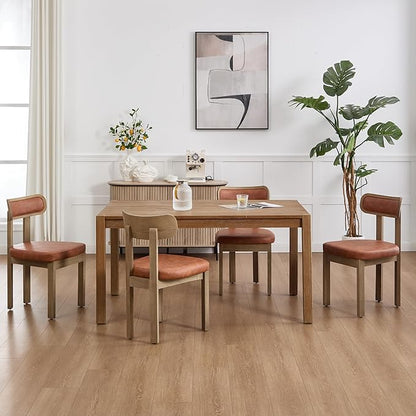 Brown Dining Chairs Set of 6, Mid Century Modern Leather Dining Room Chairs with Curved Back, Armless Kitchen Chairs for Living Room/Restaurant/Balcony/Bedroom/Home Desk/Task