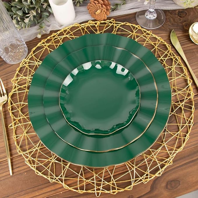 Efavormart 11" Dinner Plates – Set of 10 Plastic Hunter Green Round Disposable - Image 2
