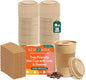 ECO SOUL 100 Pack 16 oz Disposable Coffee Cups with Lids & Sleeves Eco-Friendly, Biodegradable, Compostable, Leak-free & Sturdy To Go Hot Drink Cup for Tea, Chocolate Party Travel Cafe Office & Home