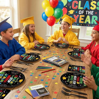 EUOYUFO 96Pcs 5th Grade Graduation Paper Plates Napkins Forks Peace Out Fifth - Image 5