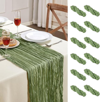 AGIRL 12 Pack Sage Green Cheesecloth Table Runner 10FT Boho Home Decor | Rustic by AGIRL