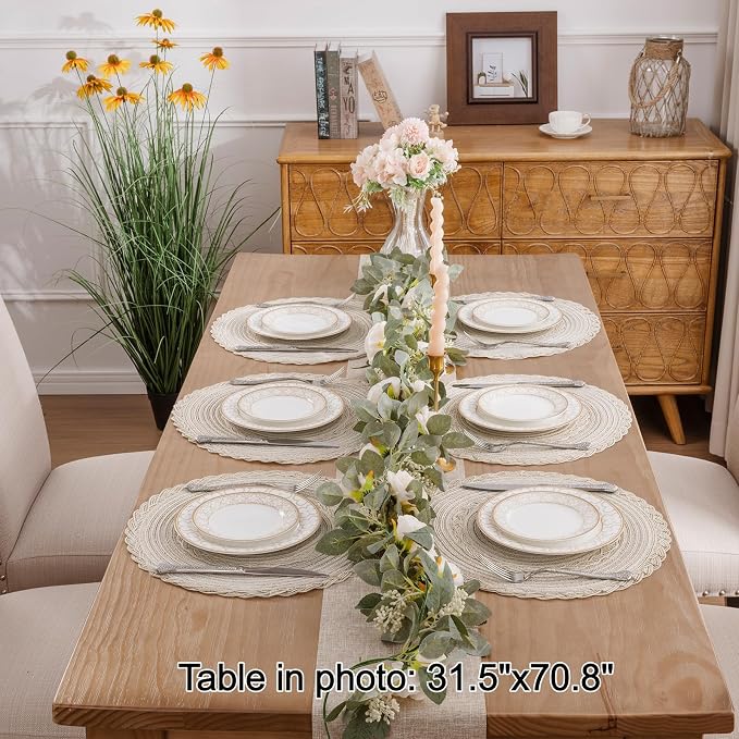 SHACOS Boho Round Placemats Set of 8 Braided Border Round Place Mats 15 inch - Image 5