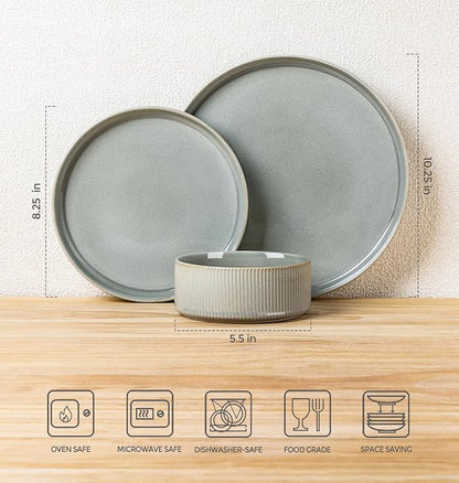 Ceramic Dinnerware Set for 6, 18-Piece Plates and Bowls Set | Lightweight - Image 2