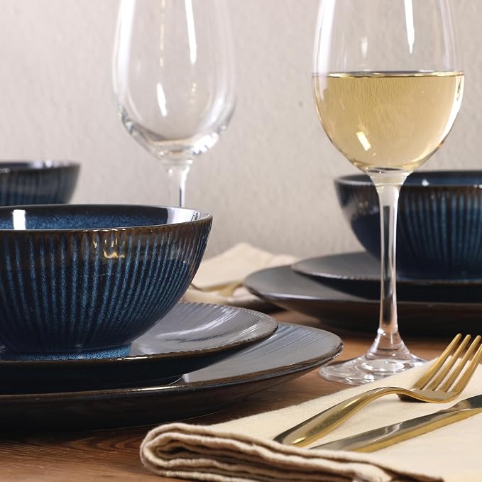 Gibson Elite Midnight Lune Plates and Bowls Sets, 12-Piece Stoneware Dinnerware - Image 6
