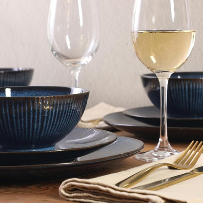 Gibson Elite Midnight Lune Plates and Bowls Sets, 12-Piece Stoneware Dinnerware - Image 6