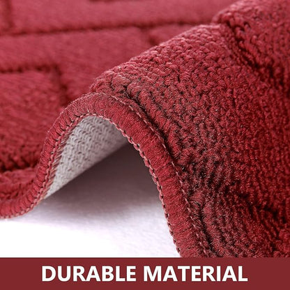 hicorfe Kitchen Rugs and Mats Sets,Non-Slip 2 Pieces Absorbent 100% Polypropylene Rug,Comfort Kitchen Runner Mat,Washable for Kitchen,Sink,Laundry(20" x 48"+20" x 48",Red)