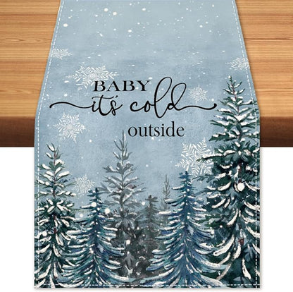 Winter Baby It's Cold Outside Table Runner Pine Tree Snowflakes Burlap Table by BEAUTYROMANCEFORYOURLIFE
