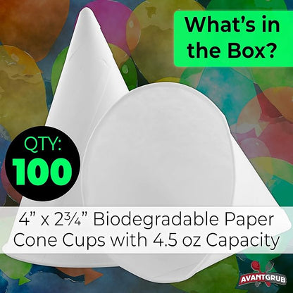 Eco-Friendly Wax Free 4.5oz White Paper Cone Cups 100Pk. Small Dispenser Cup - Image 2