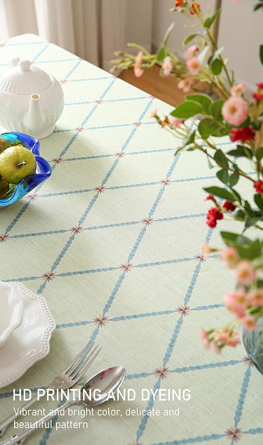 ISAENNE Designer Linen Floral Rectangular Tablecloth,Light Green Farmhouse Durable Table Cloth,Washable Decor Tablecloths for Dining Kitchen Thanksgiving Christmas,55"*87"-Floralsea B