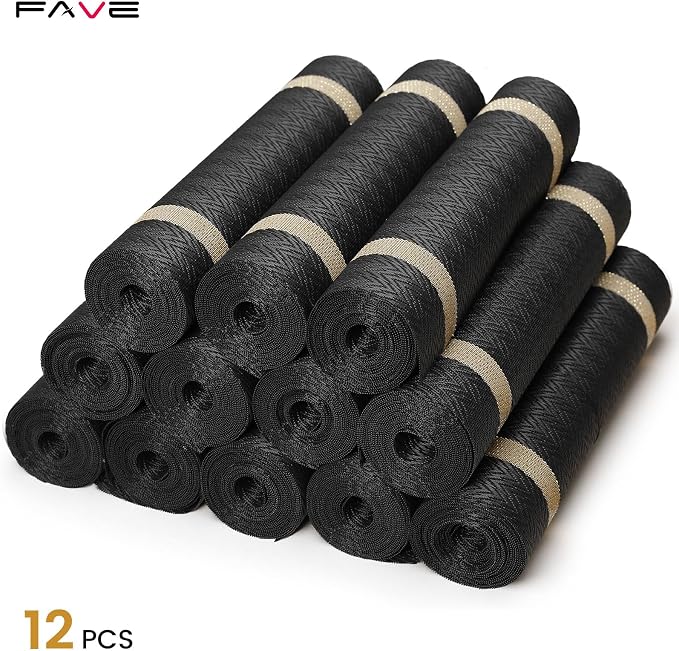 FAVE 12 Pack Woven Vinyl Table Runners 120x12 Inch Black - Image 2