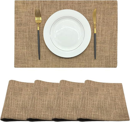 Rilassato Textile Placemats, Set of 4 Heat-Resistant Placemats for Kitchen Table, Washable Durable Linen Table Mats Woven Placemats (4, Khaki)